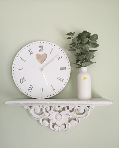 White Wooden Heart Clock