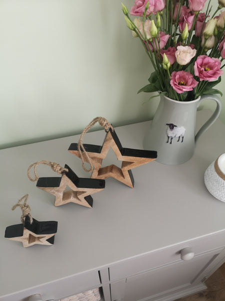 3 Mango Wood Hanging Stars