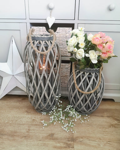 Grey Wash Woven Lanterns