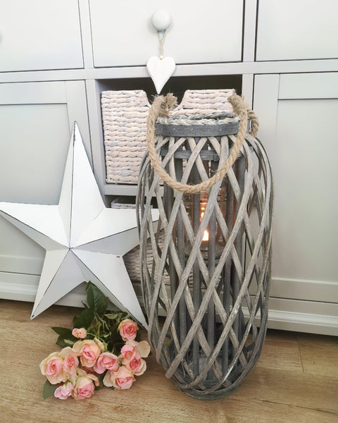 Grey Wash Woven Lanterns