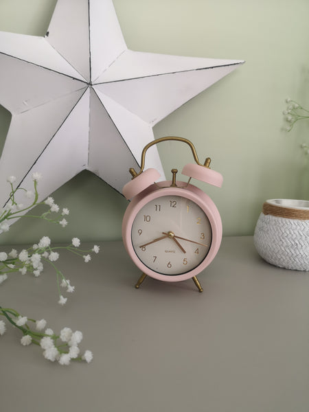 Vintage Alarm Clock - Pastel Pink / Grey