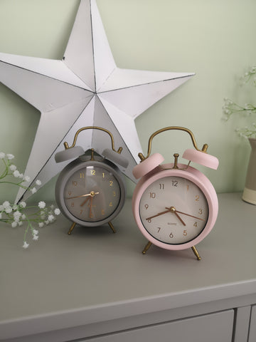 Vintage Alarm Clock - Pastel Pink / Grey