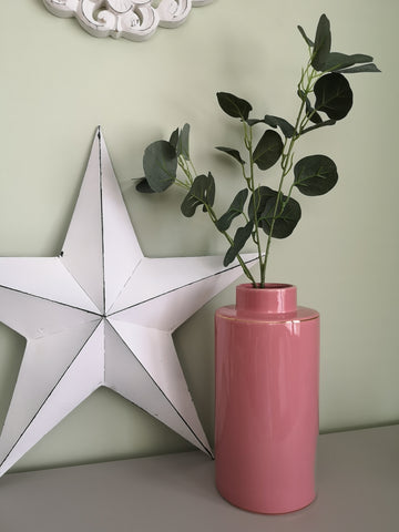 Pink Ceramic Vase with Gold Rim