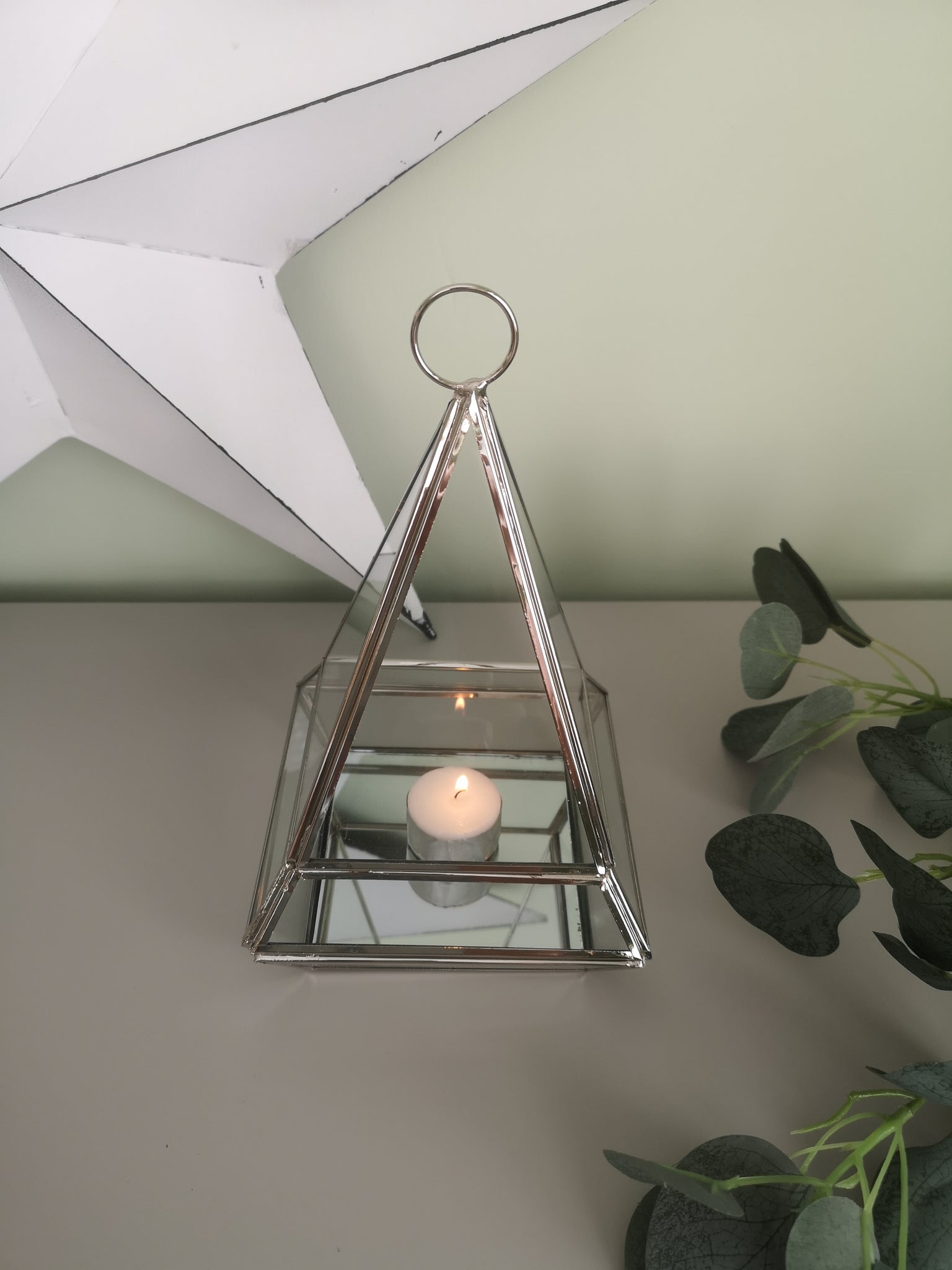 Silver Pyramid Tealight Lantern