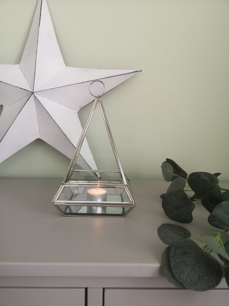 Silver Pyramid Tealight Lantern