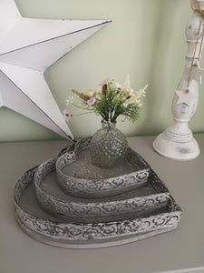 Shabby Chic Grey Heart Trays