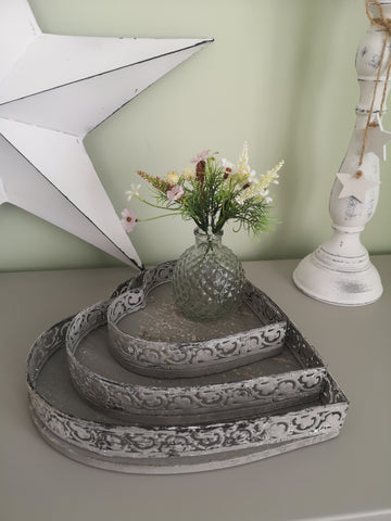 Shabby Chic Grey Heart Trays