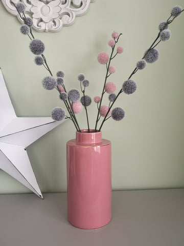 Grey / Pink Pom Pom Stems