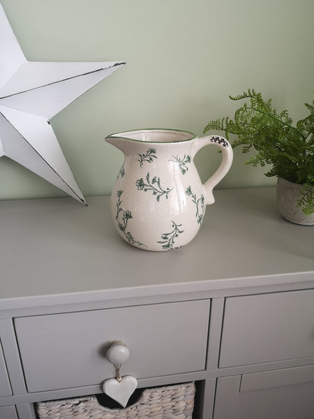 Green Vintage Floral Pitcher