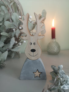 Cement and Wooden Reindeer