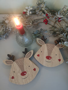 Rudolph Wooden Coaster Set