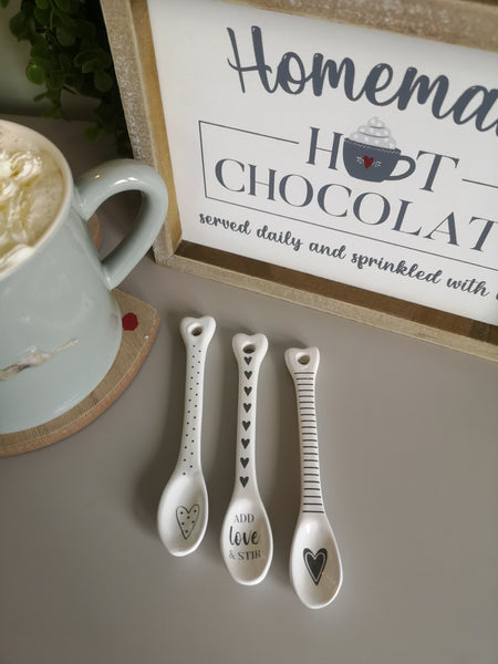 Set of 3 Ceramic Heart Spoons