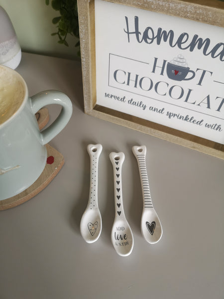 Set of 3 Ceramic Heart Spoons