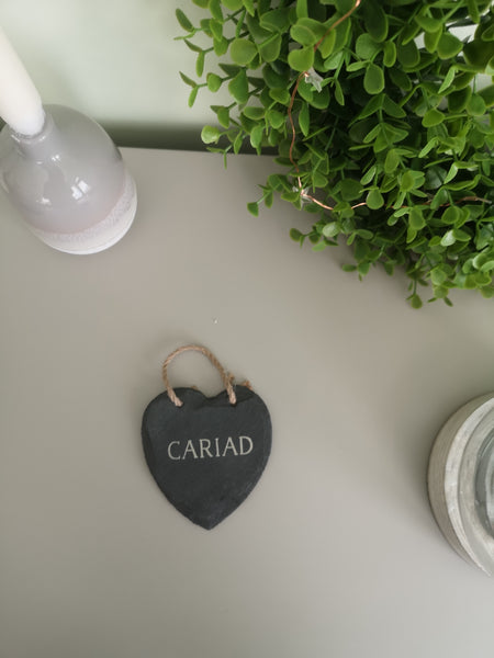 Calonnau Llechen  /  Small Slate Welsh Hearts with Hanging Twine