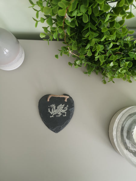 Calonnau Llechen  /  Small Slate Welsh Hearts with Hanging Twine