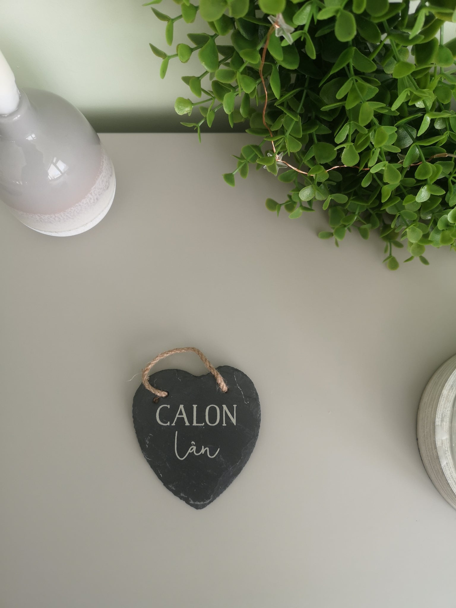 Calonnau Llechen  /  Small Slate Welsh Hearts with Hanging Twine