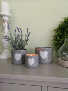 Grey Pots with White Hearts