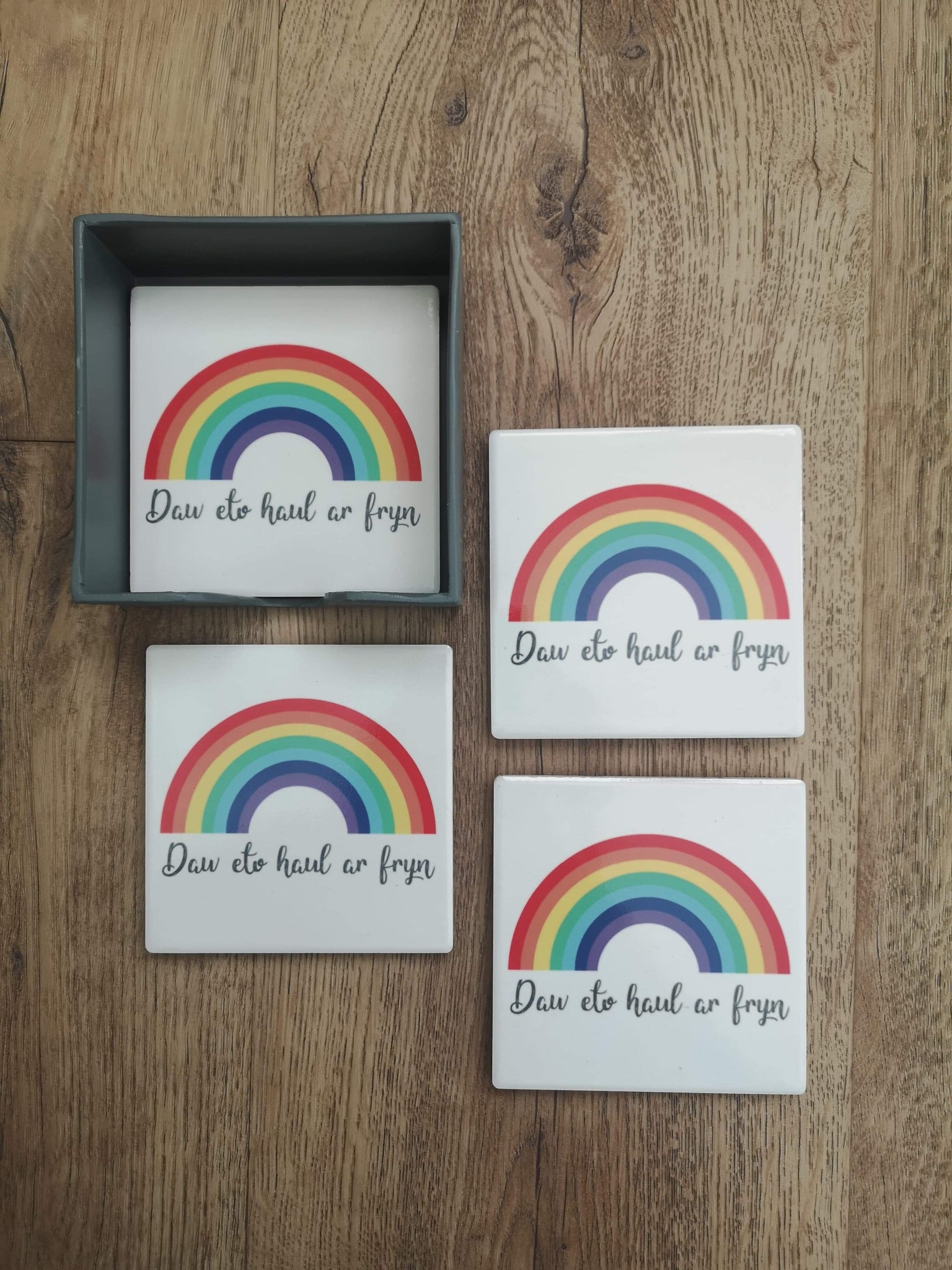 Matiau Diod Enfys Cerameg / Welsh Rainbow Ceramic Coasters